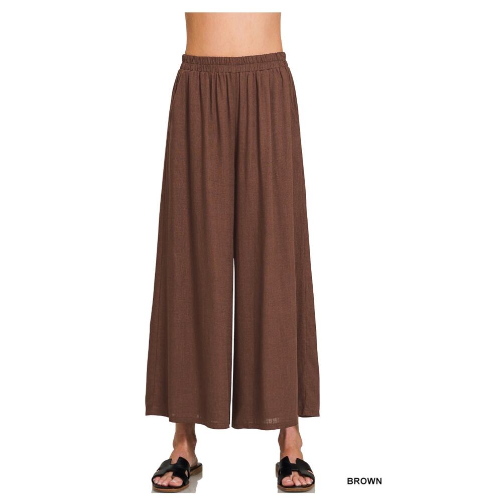 Zenana - Woven Pleated Linen Blend Wide Leg Pants - XLarge - Picture 1 of 4